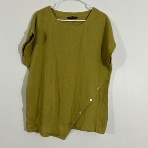 Viz A Viz Women's Medium Green Tunic Top Button‎  Short Sleeve Casual Solid
